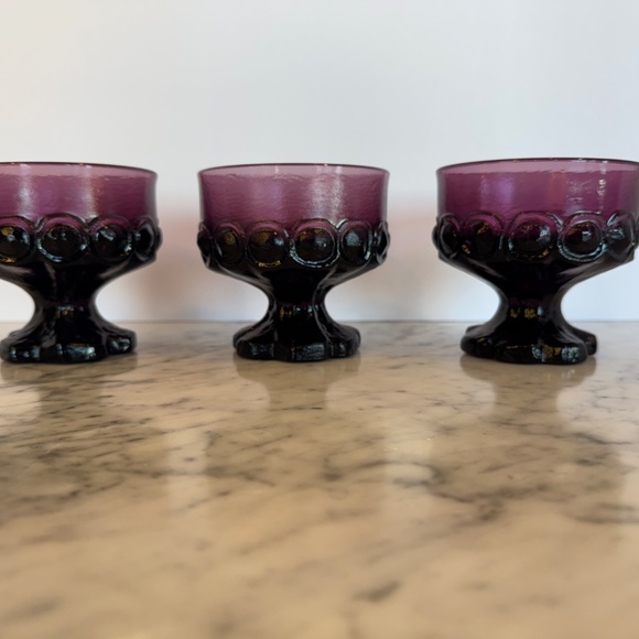 Set of 3 Tiffin Franciscan Madeira Glass Sherbet Cups. Vintage Amethyst Glass. - Picture 5 of 12
